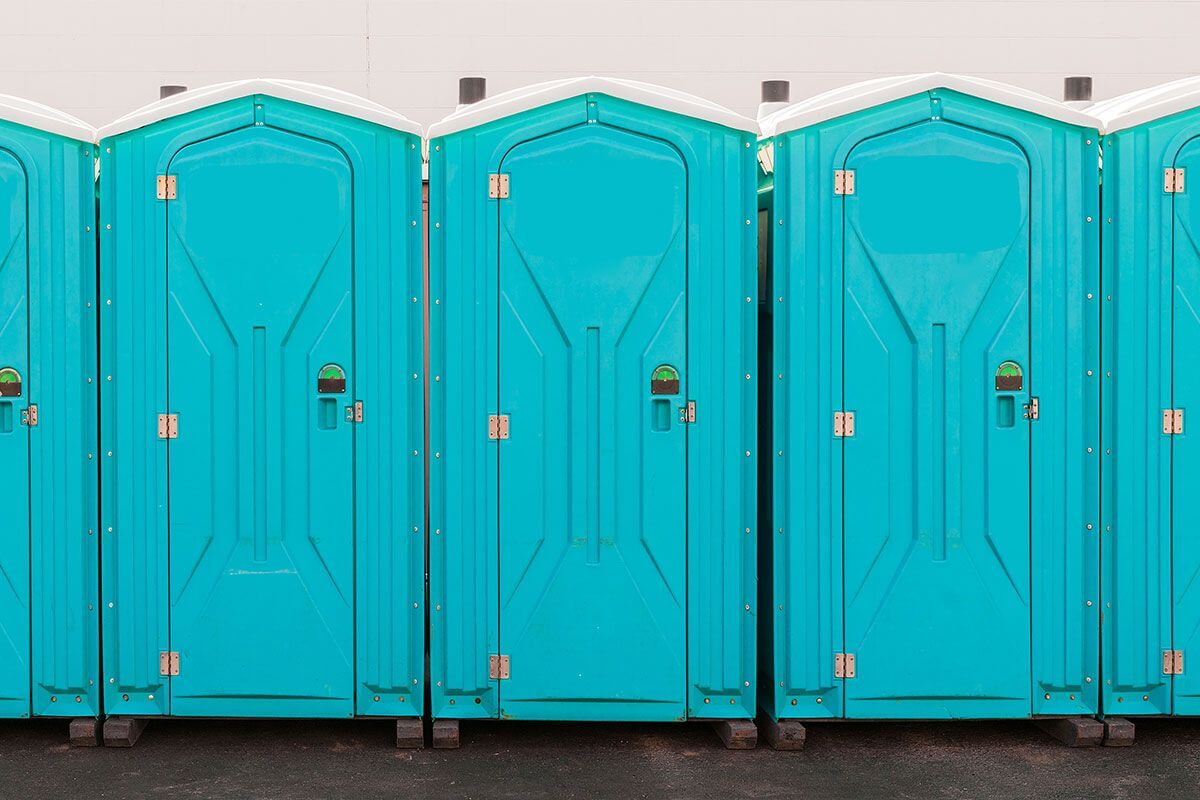 Industrial portable restroom units at a plant in Racine, Wisconsin