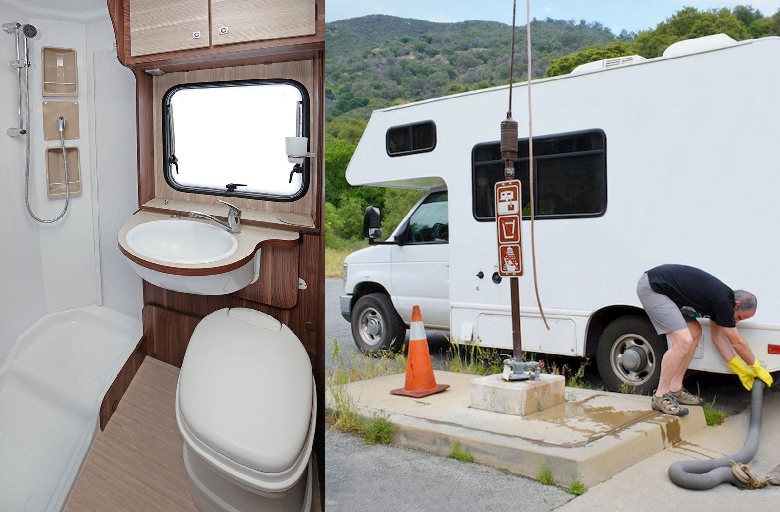 Portable RV/camper toilet and holding tank setup in Racine, Wisconsin